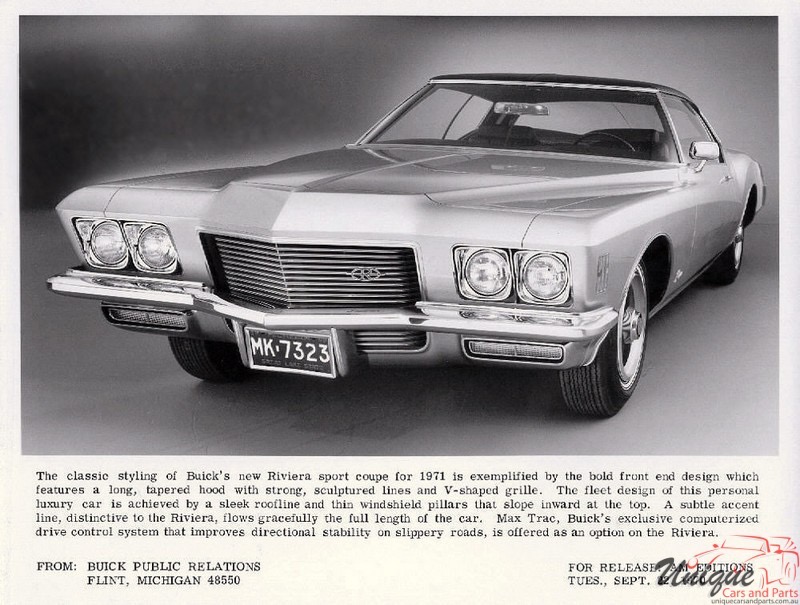 1971 Buick Riviera Press Release Page 1